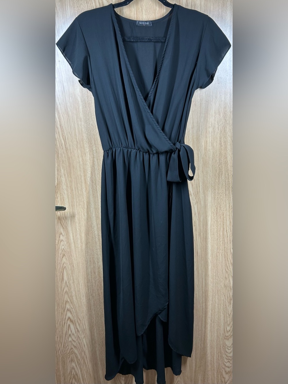 Scobe Size M Faux Wrap High Low Black Dress